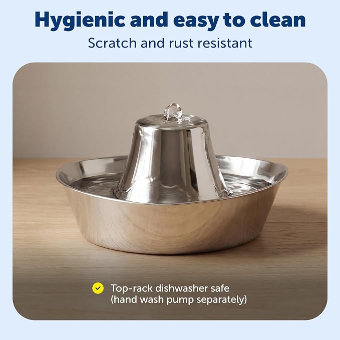 Seaside Stainless Pet Fountain with Extra 12-Pack of Carbon Filters and | 60 Oz Capacity, 360-Degree Flow, Triple-Filter with 2.5x More Activated Carbon, Scratch/Rust-Resistant Stainless Steel