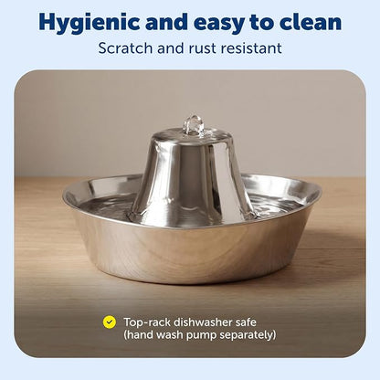 Seaside Stainless Pet Fountain with Extra 12-Pack of Carbon Filters and | 60 Oz Capacity, 360-Degree Flow, Triple-Filter with 2.5x More Activated Carbon, Scratch/Rust-Resistant Stainless Steel