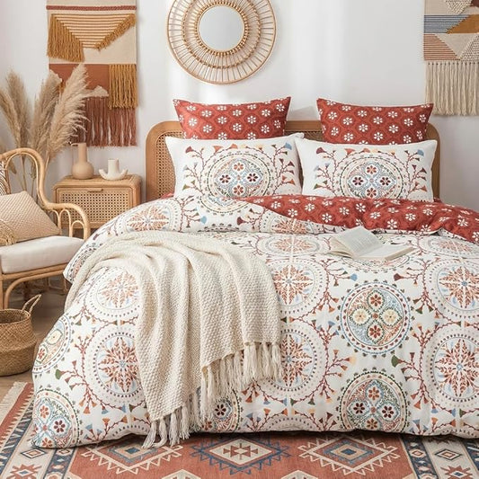 Nayoroom Boho Comforter Set Queen Size Reversible Bohemian Medallion Paisley Comforter 3 Pieces Soft Lightweight Southwestern Aesthetic Bedding Set for All Seasons