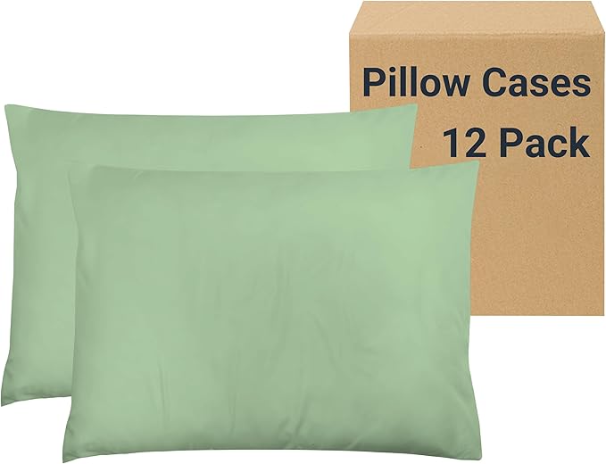 ZPECC Pillow Cases Standard Size Set of 12, 20x26 Envelope Closure Pillowcases, Soft Plain Brushed Microfiber Covers Hypoallergenic Breathable, Sage Green