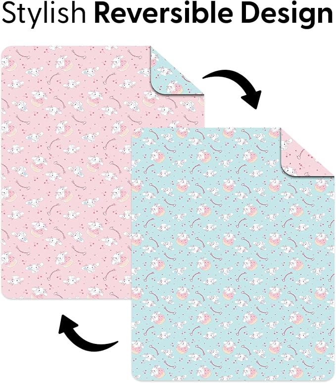 Northwest Sanrio Cinnamoroll Reversible Quilted Throw, Kawaii Cherry Cupcake Pattern, for Anime Fans, Game Room, Chair or Couch, 60 x 80 Inches