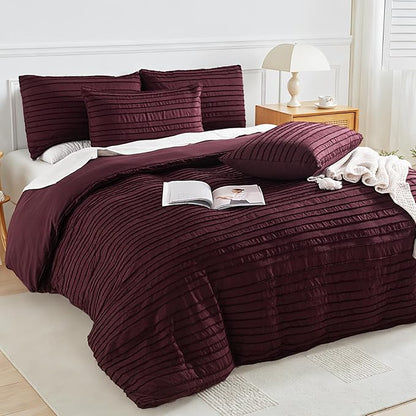 NEXHOME PRO Duvet Cover King,3 Pieces Boho Tufted Duvet Cover Set, Soft and Lightweight 100% Washed Microfiber Comforter Cover Set for All Season(Burgundy,104 x 90)-No Comforter