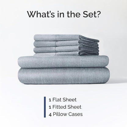 Cal King 6 Piece Sheet Set - Comfy Breathable & Cooling - Soft Hotel Luxury Bedding Set w/ 8-16 Inch Deep Pockets - 1 Flat & 1 Fitted Sheet & 4 Pillowcases - Wrinkle Free & Easy Care - Heathered Blue