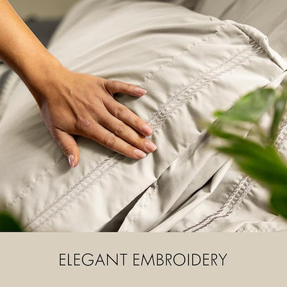 ClevaHome Queen Size Sheet Set - 6 Piece Soft Breathable Luxury Bed Sheet Set - Shrinkage & Fade Resistant Embroidered Bedding Sheet with Deep Pocket, 2 Extra Pillowcases (Queen, Oat Milk)