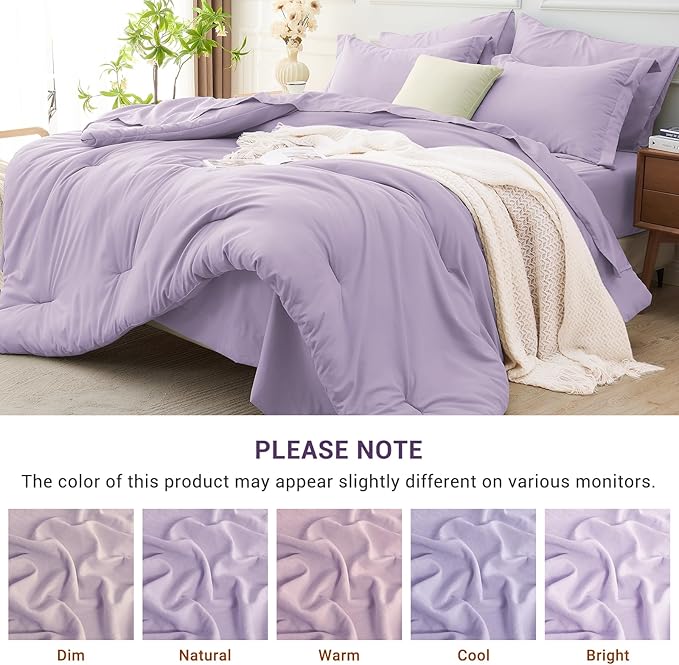MUXHOMO 5 Pieces Twin XL Comforter Set, Soft Bed in a Bag Twin XL Size, All Season Bedding Set with Comforter, Flat Sheet, Fitted Sheet, Pillowcases & Shams, Lavender