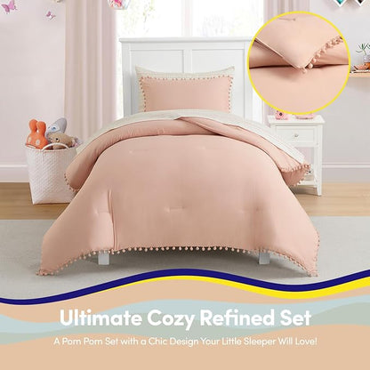 Kids Comforter Set Twin Size – Bed in a Bag with Sheets, Pillowcases & Shams – Soft Stylish Pom Pom Bedding – All Season Girls Bed Set