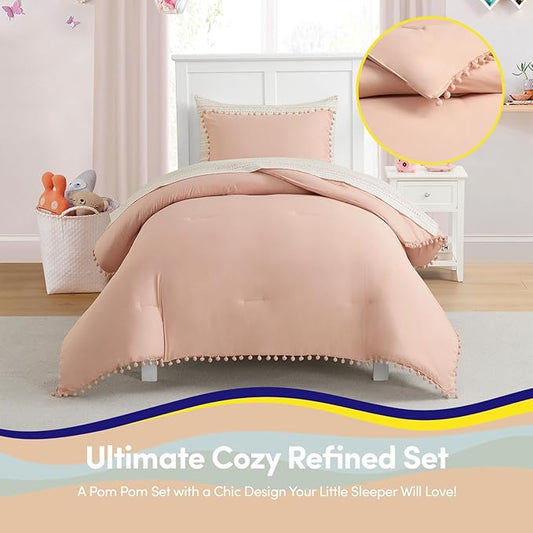 Kids Comforter Set Twin Size – Bed in a Bag with Sheets, Pillowcases & Shams – Soft Stylish Pom Pom Bedding – All Season Girls Bed Set
