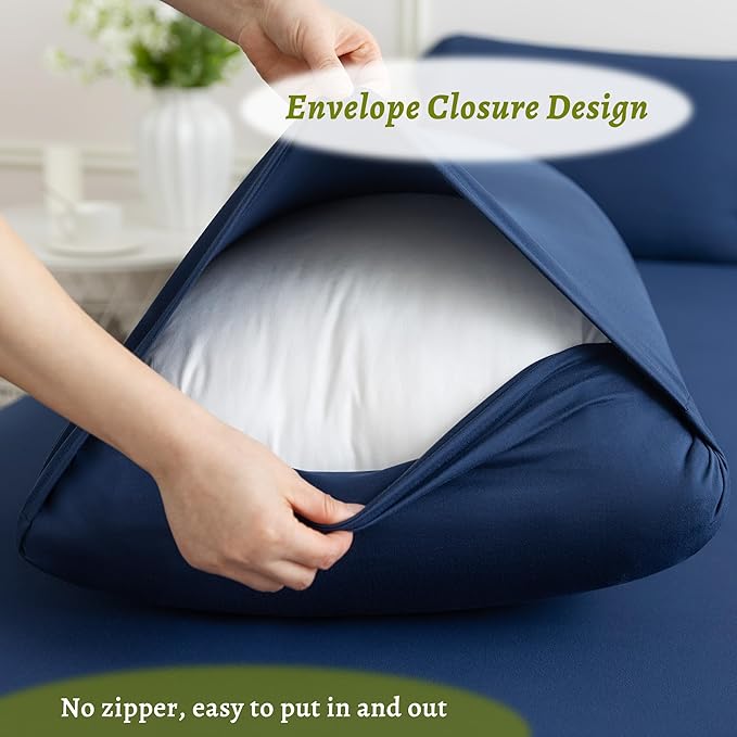 Stretchy Body Pillow Case Cover - Jersey Knit Long Pillowcase for Body Pillow, 1 Pack - Envelope Closure & Skin-Friendly, Soft and Breathable for Sleeping, 20"x54", Navy
