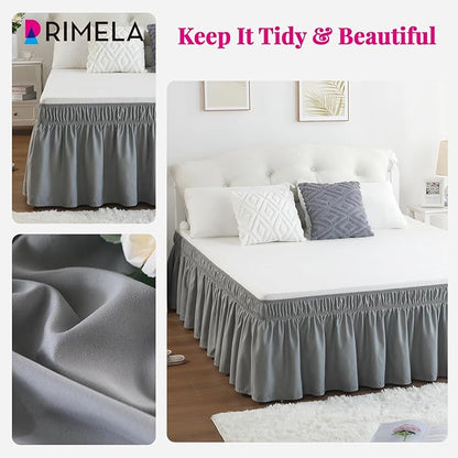 RIMELA Grey Queen Bed Skirt 18 Inch Drop,Elastic Bed Skirts Queen Size Dust Ruffle, Light Gray Bedskirt for Adjustable Bed Base Solid Wrinkle and Fade Resistant Silky Luxurious Fabric Machine Washable