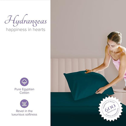 Carressa Linen 100% Egyptian Cotton King Size Pillow Cases Set of 2 - Luxury 600 Thread Count King Pillowcases (Peacock Teal) Soft, Cooling, Breathable Sateen Weave Hotel Quality Bed Pillow Cover