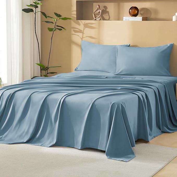 Litanika Grayish Blue California King Size Comforter Set with Sheets - 7 Pieces Bed in a Bag California King Boho Tufted Complete Bedding Sets with Comforter, Sheets, Pillowcases & Shams