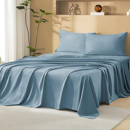 Litanika Grayish Blue California King Size Comforter Set with Sheets - 7 Pieces Bed in a Bag California King Boho Tufted Complete Bedding Sets with Comforter, Sheets, Pillowcases & Shams