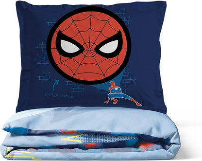Jay Franco Kids Duvet Cover Set – 3 Piece Super Soft Bedding with Sham Pillowcase, Cover ONLY Comforter Not Included, Blue - Spiderman, Full