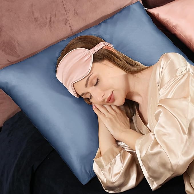 Adubor 100% Silk Pillowcase - Mulberry Silk Pillow Cases, 22 Momme 6A Grade Fibers, Silk Pillow Case for Hair and Skin Health, with Hidden Zipper (King 20''×36'', Gray Blue, 1PC)