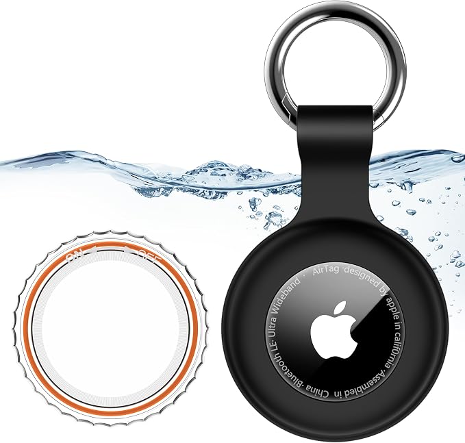 1|2|4Pack for Apple AirTag Holder with Keychain for Air Tag 2nd/1st Gen | Waterproof Air Tag Cover GPS Tracker Anti-Scratch Silicone Air-Tag Case for Pets,Kids,Bags,Luggages-Black