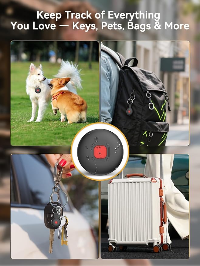 Bluetooth Dog Tracker Tag, Pet Tracker for Dogs with Silicone Collar Holder, Works with Apple Find My & Android Find Hub, IP67 Waterproof Anti-Lost Locator