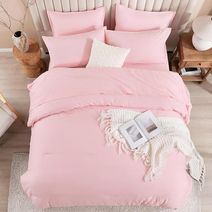 Litanika Twin XL Comforter Set Pink - 5 Pieces Twin Extra Long Bed in a Bag for College Dorm, All Season Bedding Set for Girls and Boys, Soft Bed Set with Comforter, Sheets, Pillowcase & Sham