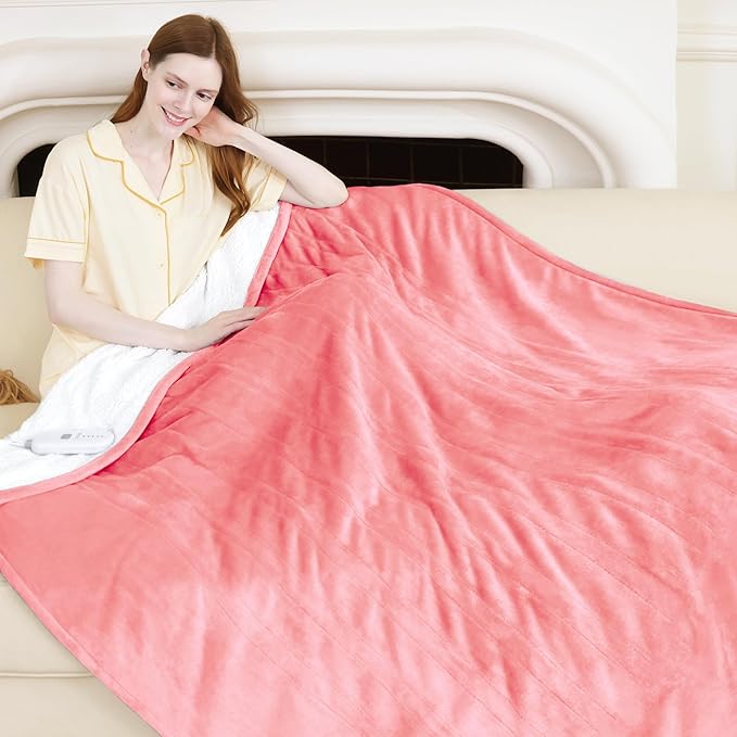 Heated Blanket 50" x 60" - Soft Flannel Sherpa Electric Throw Blanket with 5 Heating Levels & 4 Hours Auto Off for Office, Heating Blanket as a Gift for Grandma, Machine Washable (Pink)