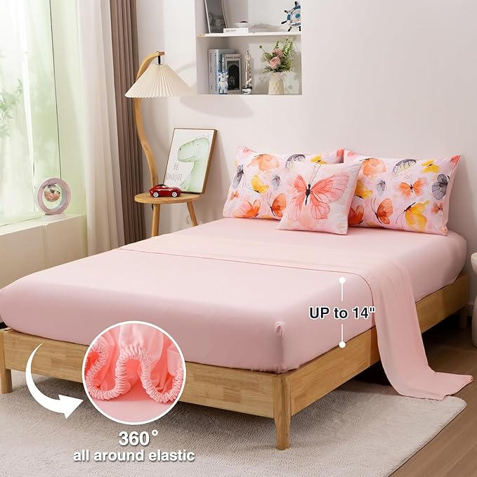 A Nice Night 6pcs Bed in A Bag Watercolor Ink Wash Tie-Dye Butterfly Printed, Butterflies Bedding Comforter Set, Orange Queen