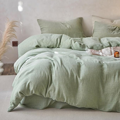 EAVD Solid Color Mint Green Duvet Cover King Soft Breathable 100% Cotton Muslin Linen Like Gauze Bedding Comforter Cover with 2 Pillowcases Modern Simple Mint Green Comforter Cover with Zipper Closure
