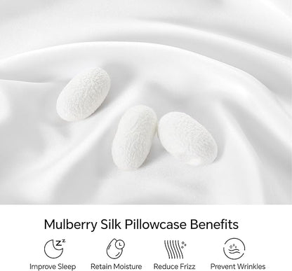 INFIIXSO Mulberry Silk Pillowcase for Hair and Skin, Silk Pillow Cases King Size with Hidden Zipper 20x40 Inches, Extraordinary Smooth and Soft Cooling Pillow Cases for Hot Sleepers(White, 1 Pack)