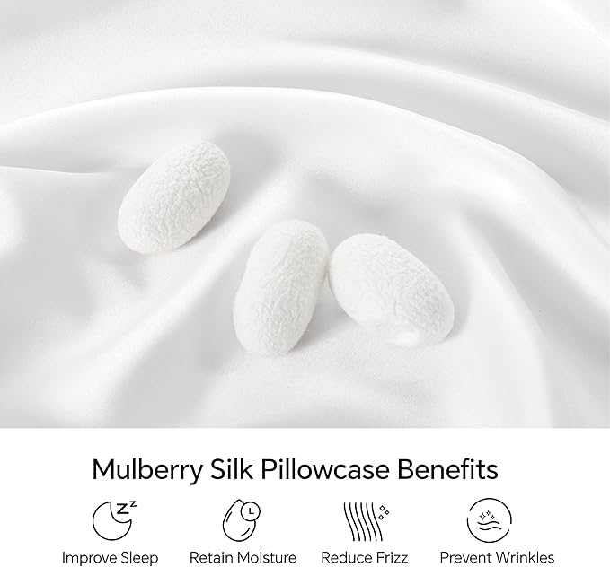 INFIIXSO Silk Pillow Cases 2 Pack Standard Size, Ultra Smooth & Soft Mulberry Silk Pillow Case for Hair and Skin, Breathable Cooling Silk Pillowcase with Hidden Zipper (White, 20x26 Inches)