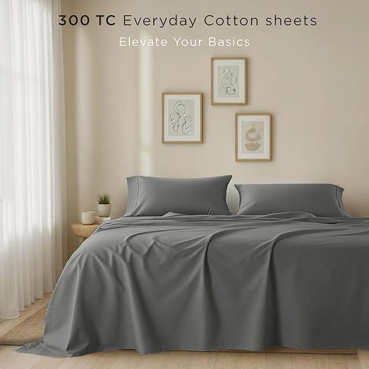 Threadmill Cotton Twin Sheet Set | 100% Cotton Sheets for Twin Size Bed | Solid Sateen Twin Bed Sheets Set with 16” Deep Pocket | Soft Breathable 3-Piece Cooling Sheet Set | Dark Grey
