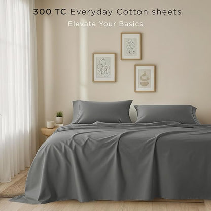 Threadmill Cotton Queen Sheet Set | 100% Cotton Sheets for Queen Size Bed | Solid Sateen Queen Bed Sheets Set with 16” Deep Pocket | Soft Breathable 4-Piece Cooling Bedding Sheet Set | Dark Grey