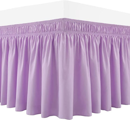RIMELA Lilac Purple Bed Skirt Queen Size 15 Inch Drop Elastic Wrap Around Dust Ruffle Solid Bedding Bedskirt Soft Microfiber Fabric Machine Washable Easy to Install