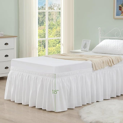 RIMELA Dorm Bed Skirt Twin XL 18 Inch Drop, Extra Long Wrap Around Elastic Bed Skirts Easy to Put On Twin Size Dust Ruffle, White Bedskirt for Adjustable Bed Base Solid Silky Fabric Machine Washable