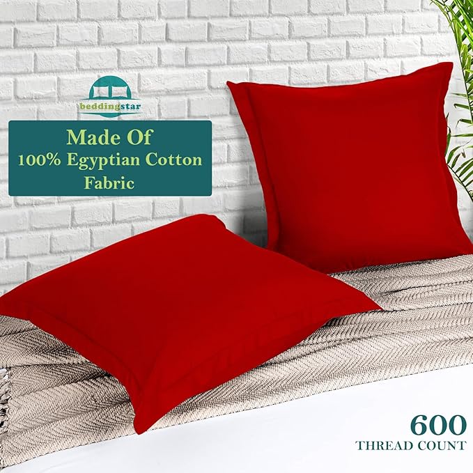 Euro Sham Covers 28x28 Set of 2 Red 600 Thread Count 100% Egyptian Cotton Pack of 2 Euro 28x28 Pillow Covers Cushion Cover Cases Soft Skin Friendly European Size Decorative Square Pillow Shams