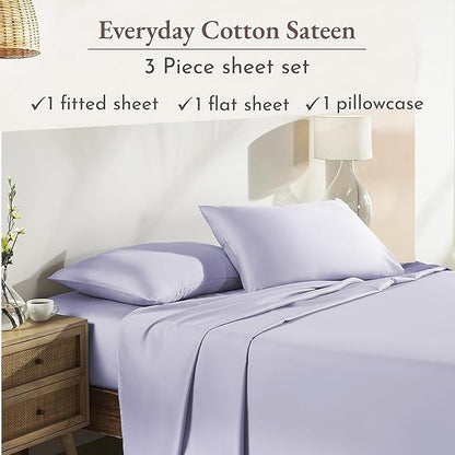 California Design Den Twin Sheets Set - Natural 100% Cotton Twin Bed Sheets, Soft Sateen Weave, Fully Elasticized 12" Pockets, Breathable and Durable Bedding - Lavender