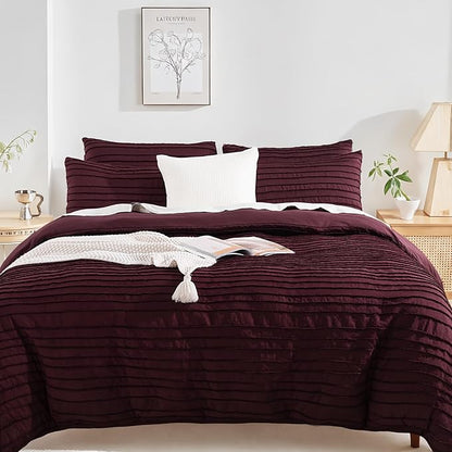 NEXHOME PRO Twin Duvet Cover, Pieces Boho Tufted Duvet Cover Set, Soft and Lightweight 100% Washed Microfiber Comforter Cover Set for All Season(Burgundy,66 x 90)-No Comforter