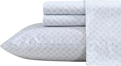 Nautica - King Size Sheets Set, Crisp & Tailored Floral Bedding with a Smooth Cotton Percale, Bed Sheets with Matching Pillowcases & Fitted Sheet (Breezy Bloom Blue)