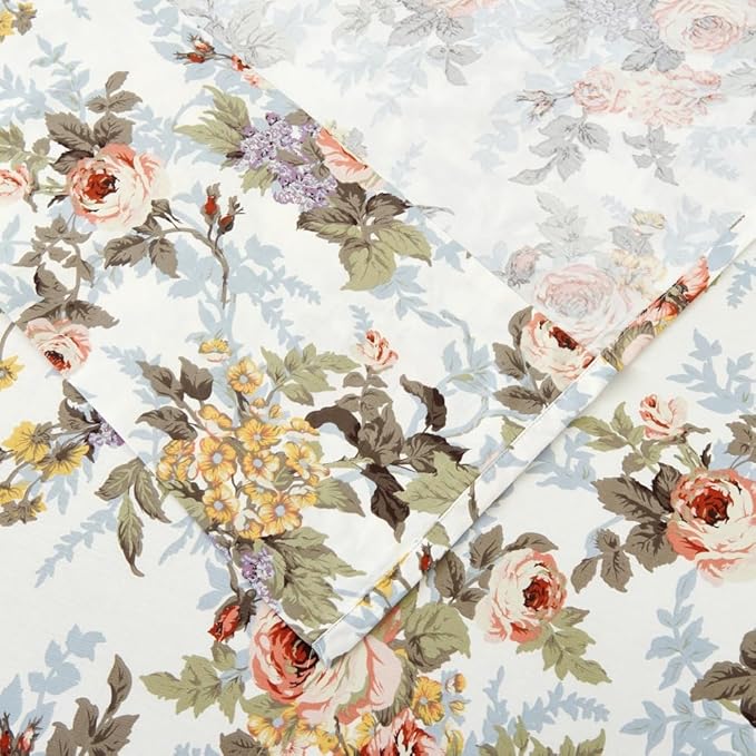 DAUAOTO 100% Cotton Sheets Set Twin Size Printed Bedding Sets, Up to 14" Deep Mattress, Classic Vintage Flower Pattern Bedlinen Set, Rose Floral