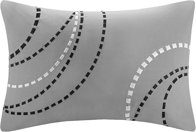 Madison Park Essentials Bed in a Bag Comforter, Vibrant Color Design All Season Down Alternative Cover with Complete Cotton Sheet Set, Queen(90"x90"), Knowles, Circular Grey, 9 Piece