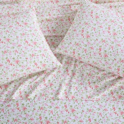 Laura Ashley - Queen Sheets, Cotton Percale Bedding Set, Lightweight & Breathable Home Decor (Norella Pink, Queen)