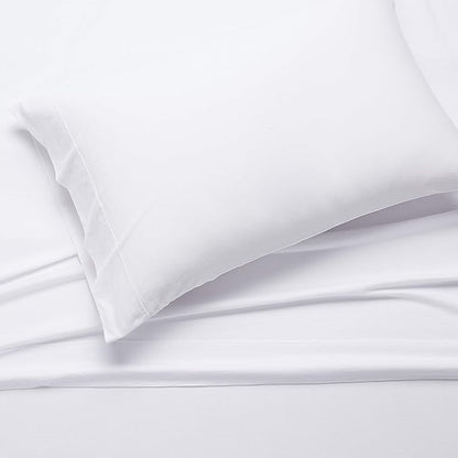 Amazon Basics Breathable, Stretchy 100% Cotton Jersey 3-Piece Bed Sheet Set, Includes Flat and Fitted Sheets, Pillowcase, Twin, White