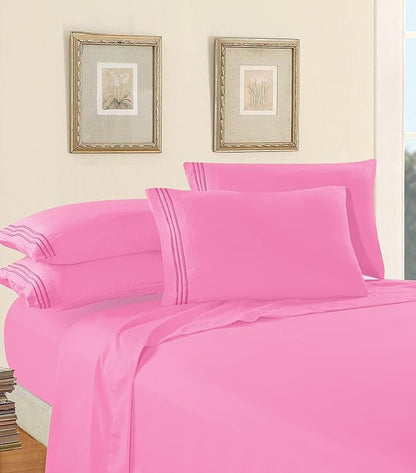 Elegant Comfort Luxury 1500 Premium Hotel Quality Microfiber 4-Piece Sheet Set - Wrinkle Resistant, All Around Elastic Fitted Sheet, Deep Pocket up to 16", Full, Light Pink