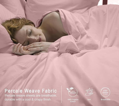 RUVANTI 100% Organic Cotton Sheets Twin XL, Percale Weave, GOTS Certified, 3-Piece Set, Deep Pocket 15", Crisp & Breathable, Soft Durable Bedding, Sábanas Algodón Orgánico – Peach Skin