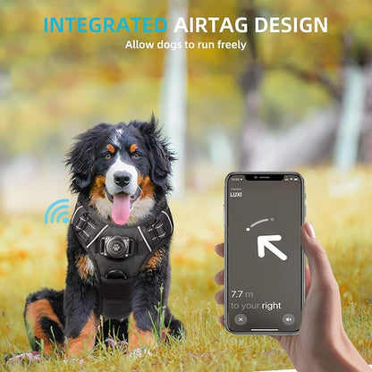 Dog Harness with 100% Waterproof AirTag Holder, AirTag Dog Vest (Black,XL) | No-Pull No-Choke, Fully waterproof built-in AirTag case, Reflective strip for night walking, For Small Medium Large Dogs