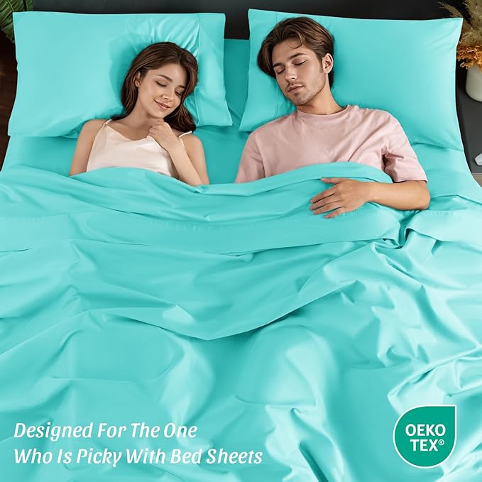 100% Egyptian Cotton Sheets 1200 Thread Count King Size Bedding Sets 4 Pcs, Fitted Sheet Up to 16" Deep Breathable All Seasons (King, Lake Green)