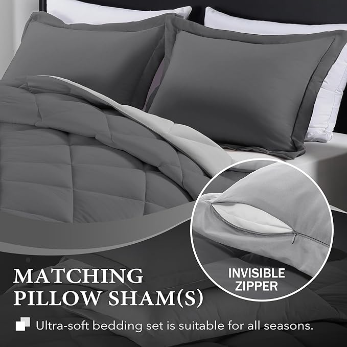 downluxe Twin Comforter Set - Charcoal and Grey Twin Comforter, Soft Bedding Sets for All Seasons -2 Pieces - 1 Comforter (66"x92") and 1 Pillow Sham(20"x26")