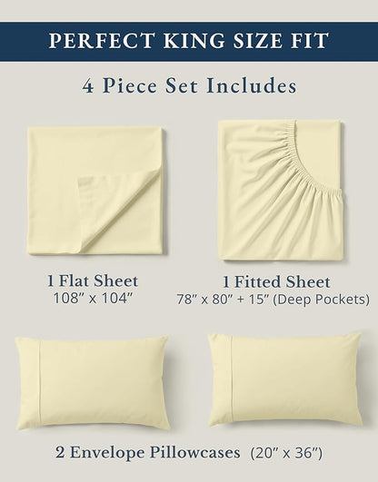 LANE LINEN 100% Organic Cotton King Size Bed Sheets, All Season Soft & Comfy Fully Elasticized Mercized Cotton King Sheets, 15" Deep Pocket Luxury Bed Sheets King Size- Vanilla