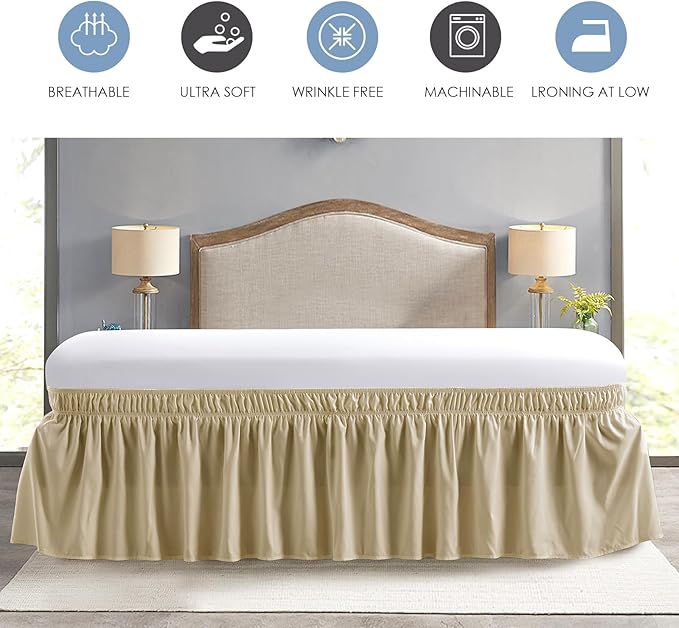 FreshCulture Full Bed Skirt, Elastic Wrap Around Bed Skirt Full Bed, Easy Fit with 22-Inch Tailored Drop, Hotel Quality Dust Ruffle for Full Size Bed, Bed Skirt Full Size (Beige)