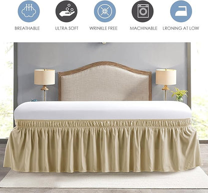 FreshCulture Full Bed Skirt, Elastic Wrap Around Bed Skirt Full Bed, Easy Fit with 22-Inch Tailored Drop, Hotel Quality Dust Ruffle for Full Size Bed, Bed Skirt Full Size (Beige)