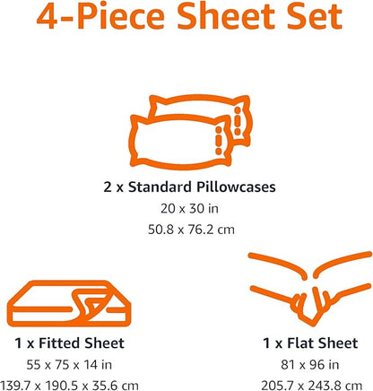 Amazon Basics Microfiber Kids' Sheet Set with Pillowcase, 4-Piece, Full, Green Stripes