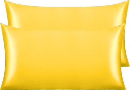 NTBAY 2 Pack Satin King Pillowcases for Hair and Skin, Luxurious and Silky Pillow Cases with Envelope Closure, 20x40 Inches, Yellow