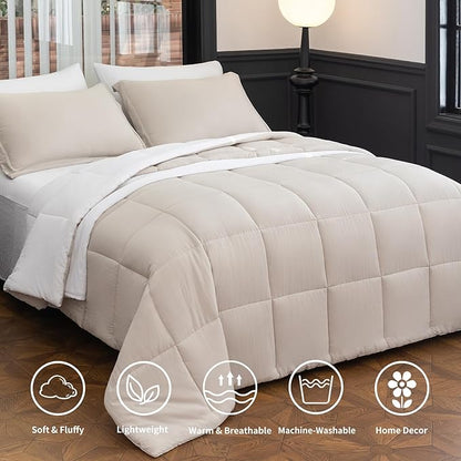 White Queen Comforter Set - 8 Piece Bed in a Bag All Season Luxury Bedding Sets with Reversible Microfiber Comforter, Bed Skirt, Flat Sheet, Fitted Sheet, Pillowcase and Pillow Sham