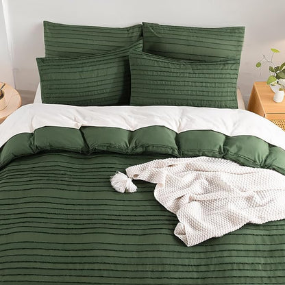 NEXHOME PRO Duvet Cover Full,3 Pieces Boho Tufted Duvet Cover Set, Soft and Lightweight 100% Washed Microfiber Comforter Cover Set for All Season(Forest Green,80 x 90)-No Comforter